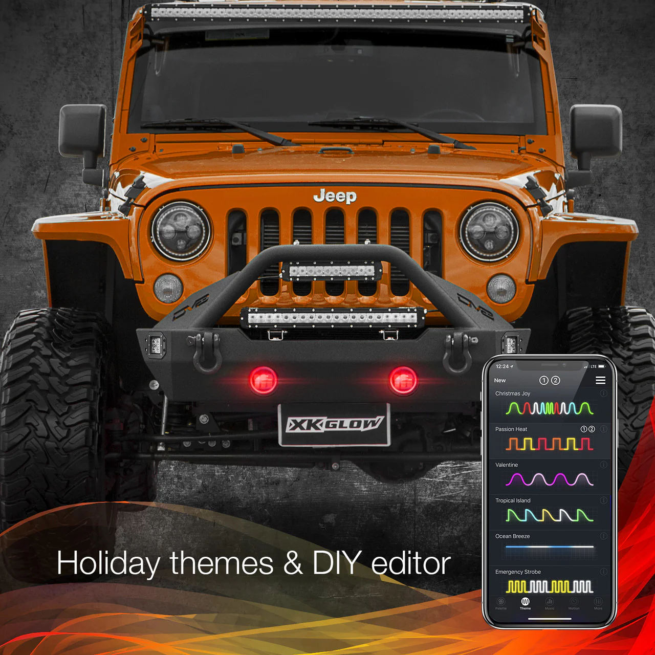 XKGlow 4" Black RGB LED Fog Light w/ XKchrome Bluetooth App Controlled Kit - Jeep Wrangler JK or JL - Image 8