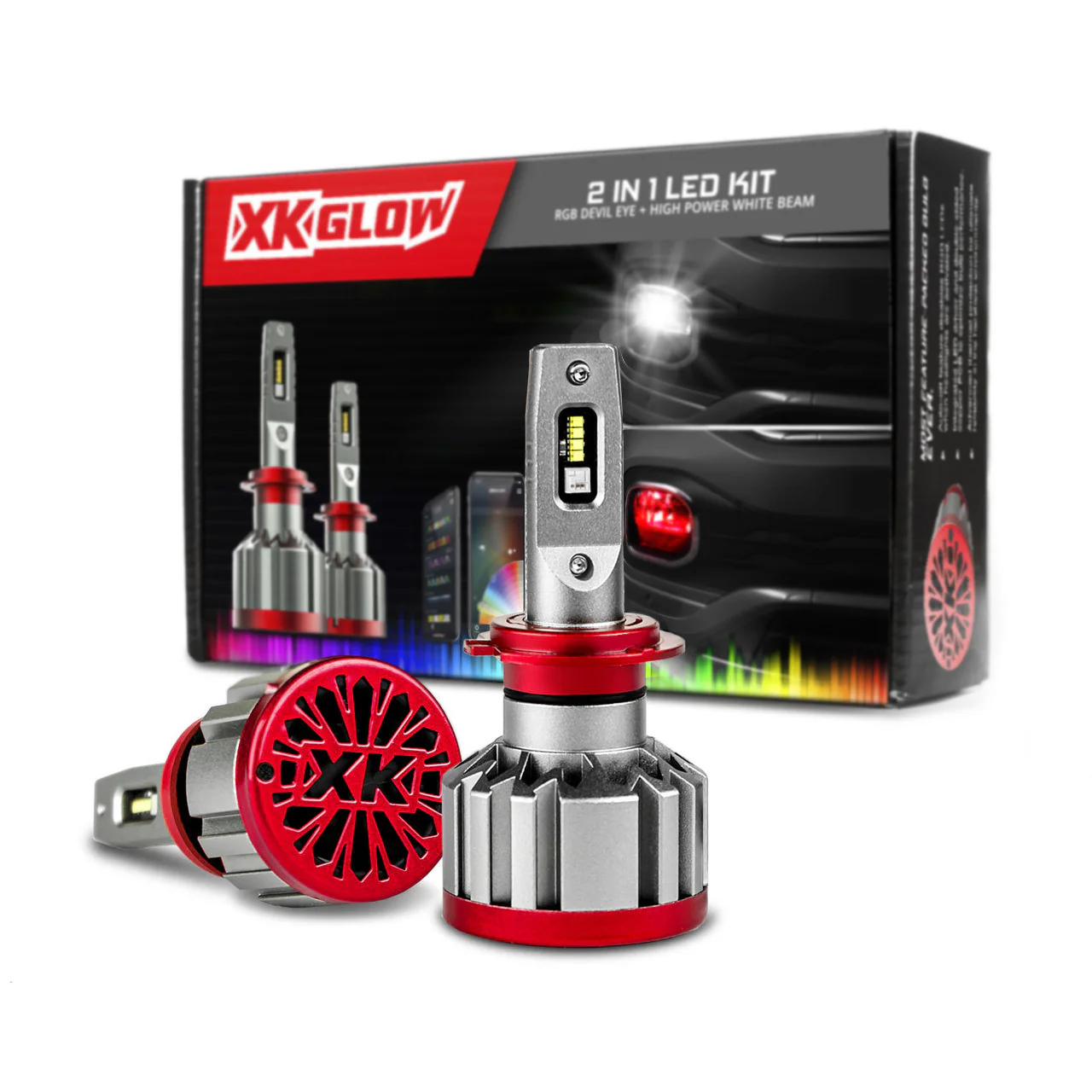 XKGlow 880 - RGB 2In1 LED Headlight Bulb Million Color (2pcs) w/ XKCHROME Smartphone App Controlled RGB/ LED Headlight Kit - H1/ H4/ H7/ H3/ H11/ H16/ HB3/ HB4/ 880/ H13/ 9004/ 9007 - Image 2
