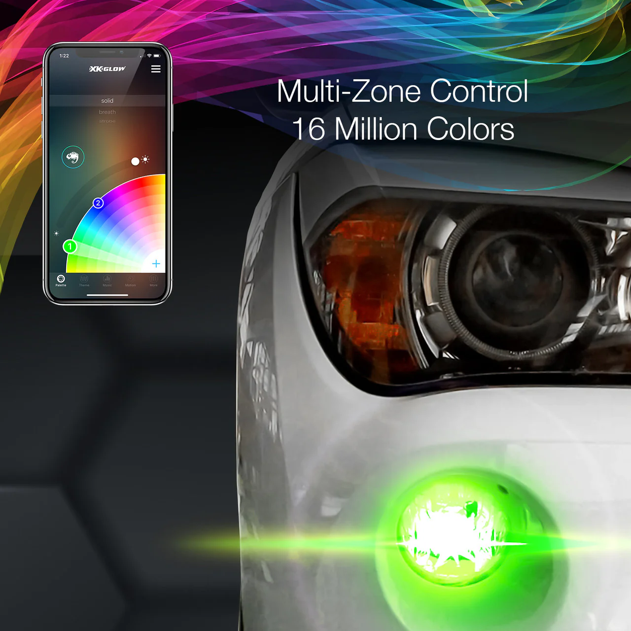 XKGlow 880 - RGB 2In1 LED Headlight Bulb Million Color (2pcs) w/ XKCHROME Smartphone App Controlled RGB/ LED Headlight Kit - H1/ H4/ H7/ H3/ H11/ H16/ HB3/ HB4/ 880/ H13/ 9004/ 9007 - Image 9