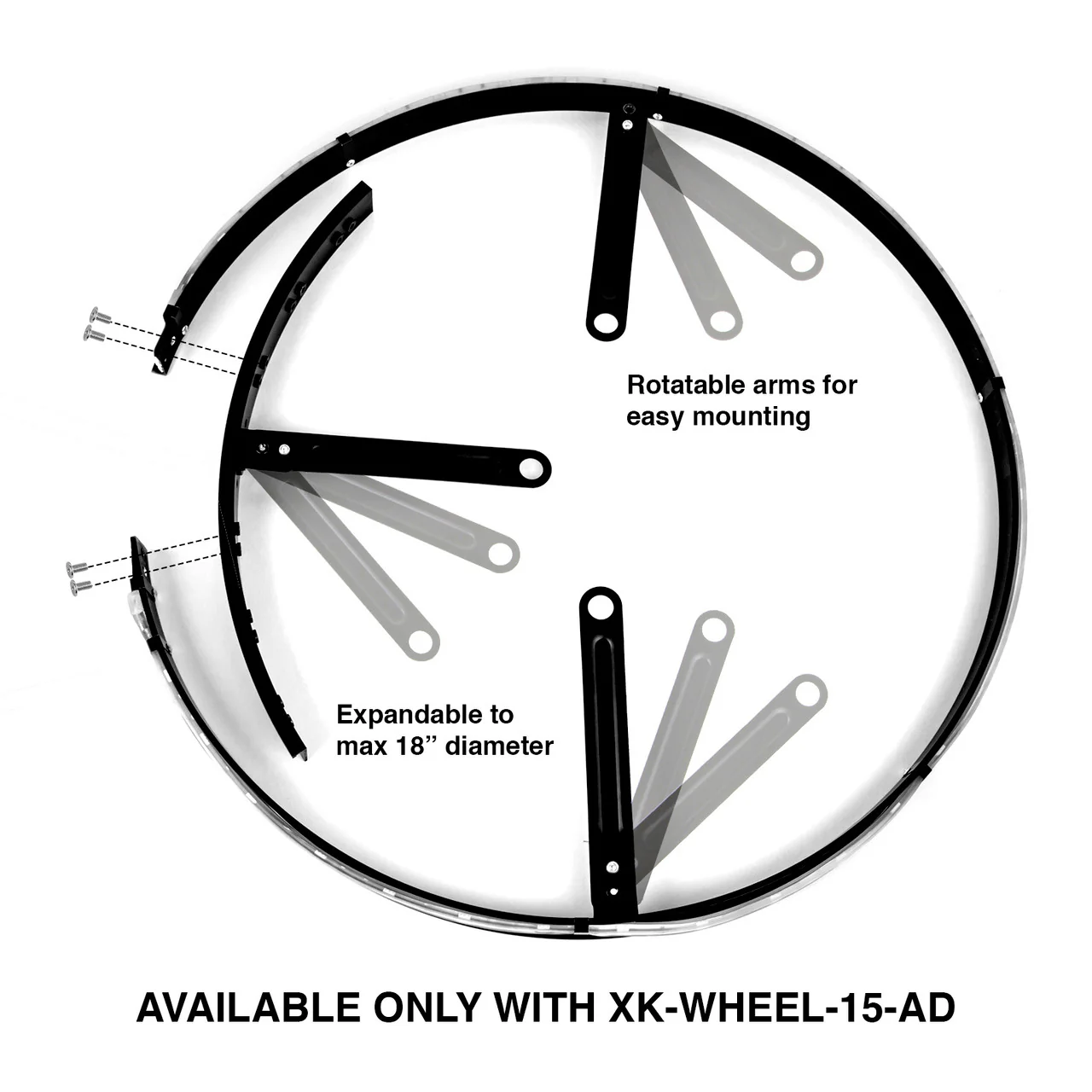 XKGlow Adjustable LED RGB 15" Wheel Ring Light - 1 pc 15" Ring or 15-18" Adjustable Ring - Image 2