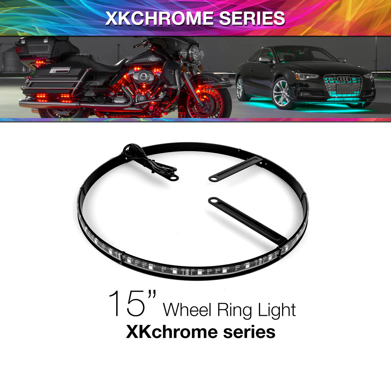 XKGlow Adjustable LED RGB 15" Wheel Ring Light - 1 pc 15" Ring or 15-18" Adjustable Ring - Image 3