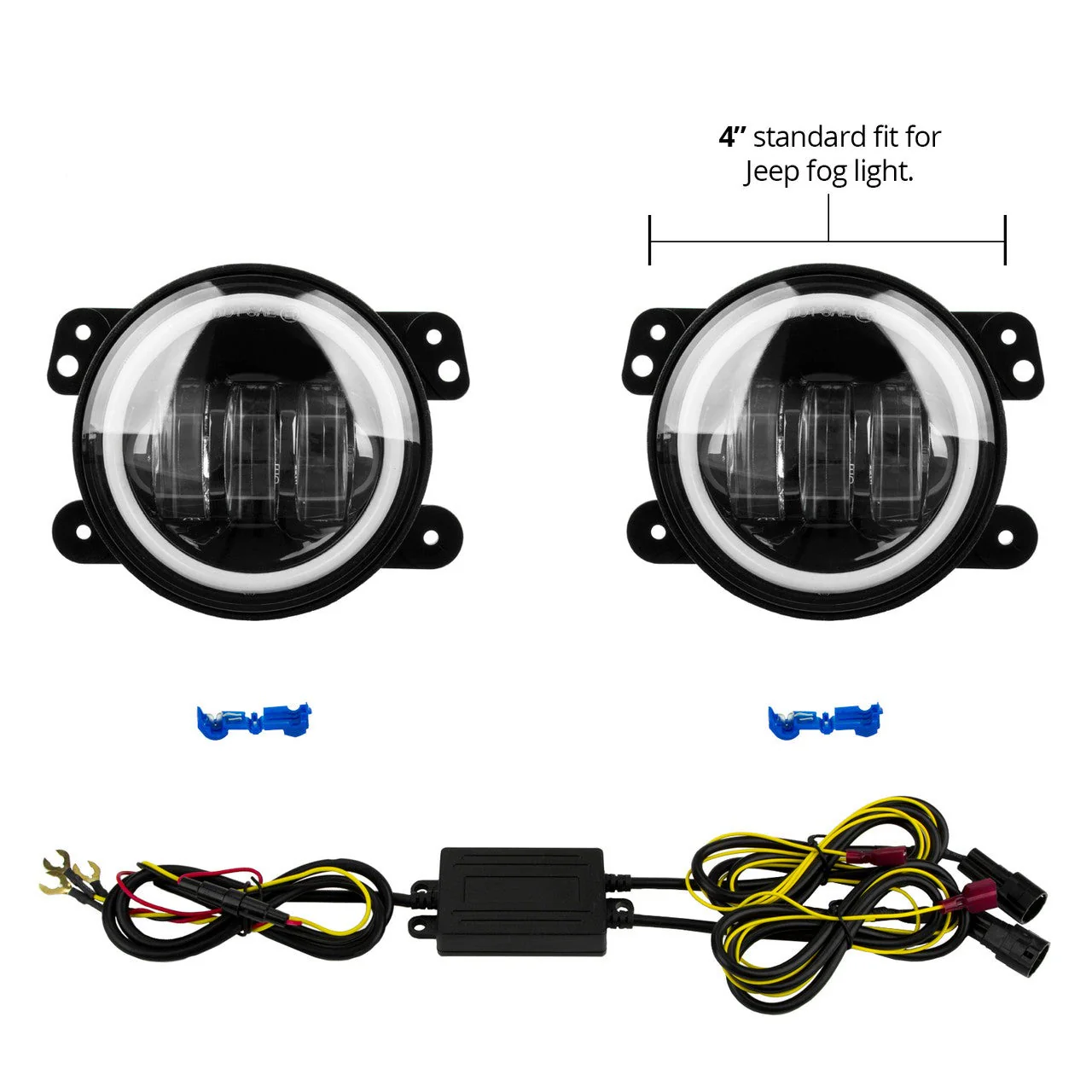 XKGlow Fog Light Kit Jeep Wrangler JK 2pc (4inches) w/ Switchback Halo White DRL + Amber Turn Signal - Image 2