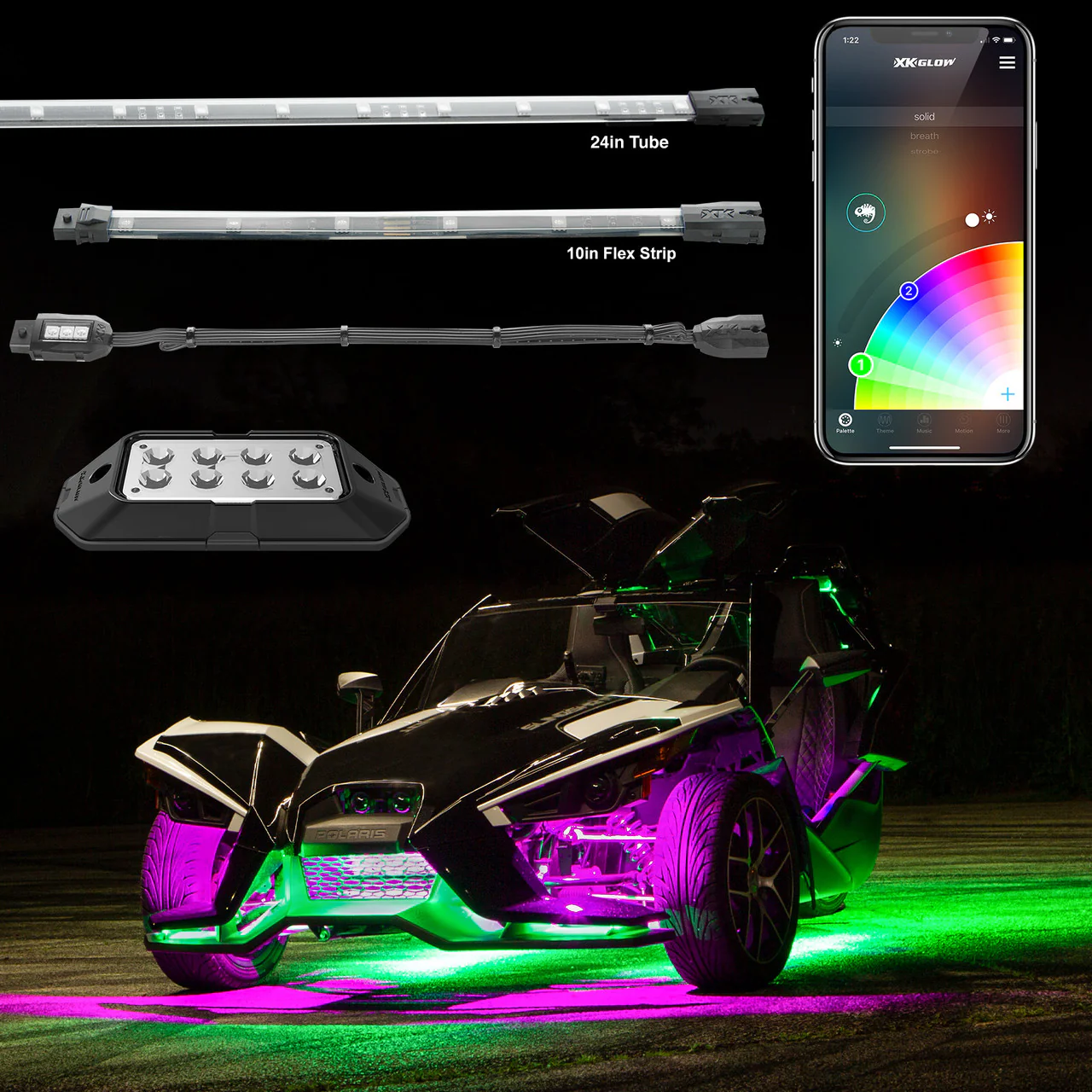 XKGlow LED Underglow Light Kit (Polaris Slingshot) w/ XKCHROME Smartphone App Controller - Standard or Advance - Image 3
