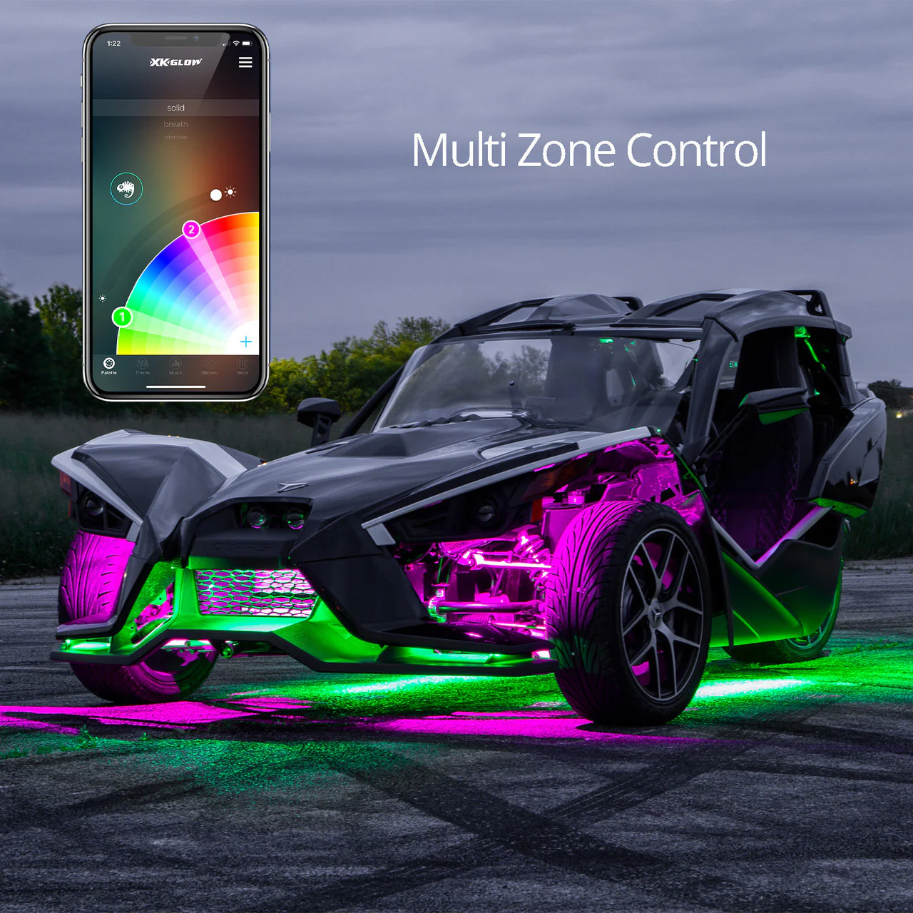 XKGlow LED Underglow Light Kit (Polaris Slingshot) w/ XKCHROME Smartphone App Controller - Standard or Advance - Image 6