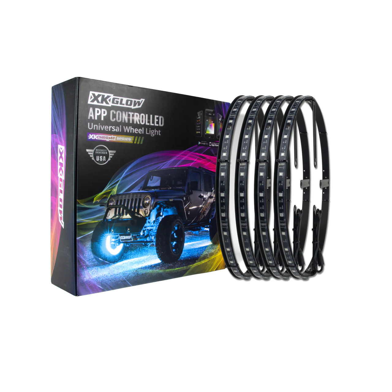 XKGlow Led Wheel Ring Lights w/ Turn Signal Function/ XKChrome Smartphone App Controlled - 15" or 15-18" Adjustable Ring - Image 5