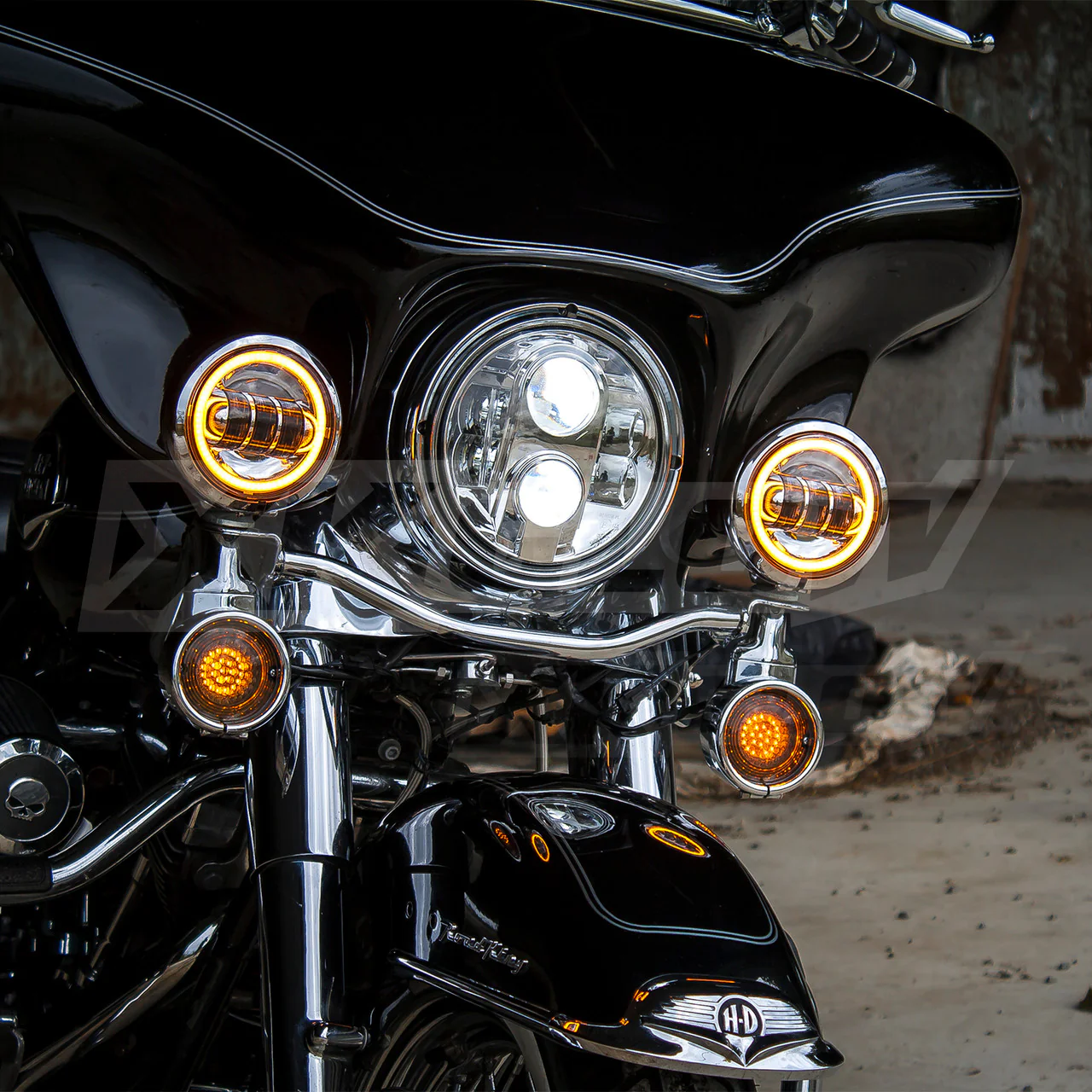 XKGlow Motorcycle Driving Lights 4.5" w/ Amber Halo (2pc) Black or Chrome - Image 5