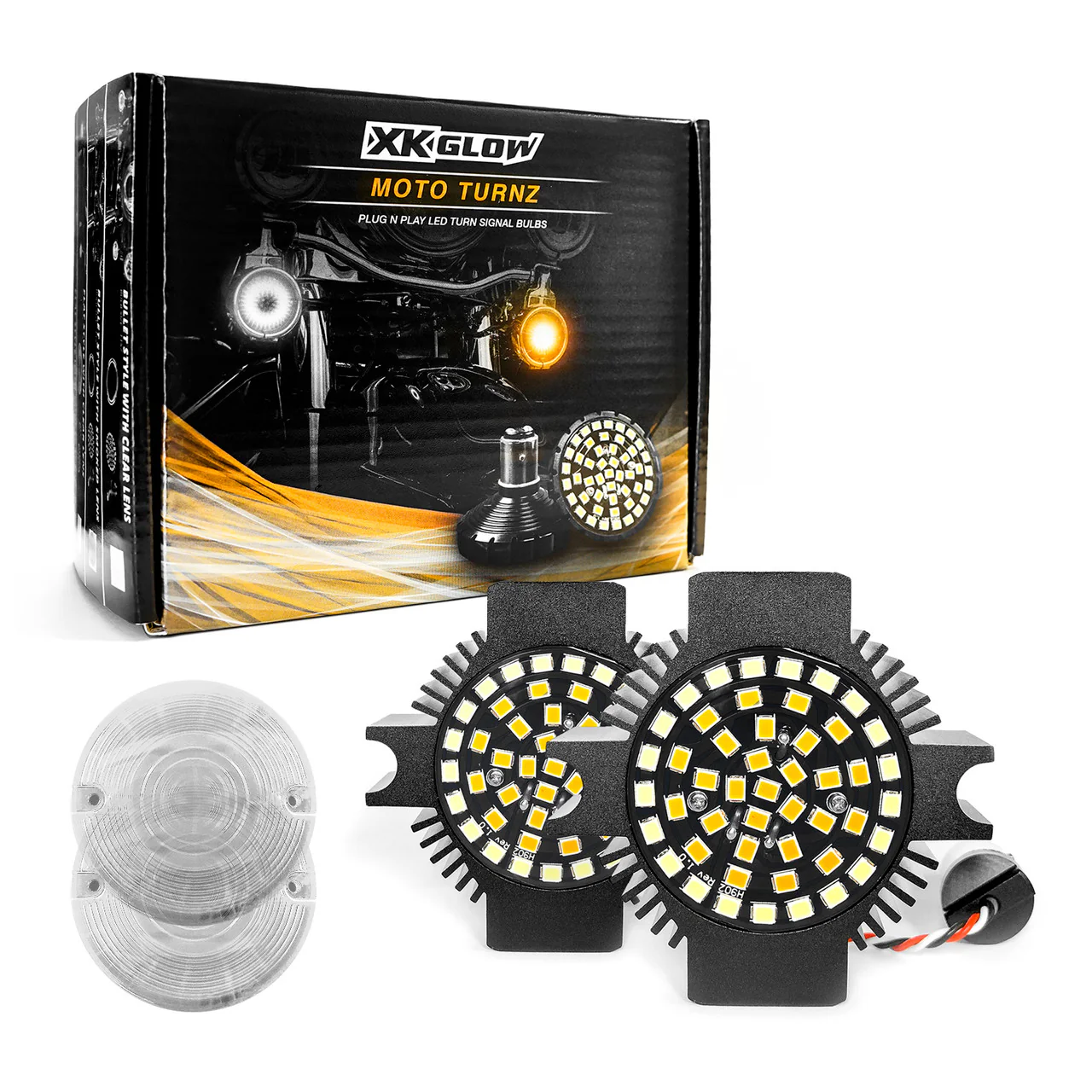 XKGlow Motorcycle Front LED Turn Signal Kit (Harley Indian) [Bullet/ Flat Style] Smoked or Clear Lenses - Image 2