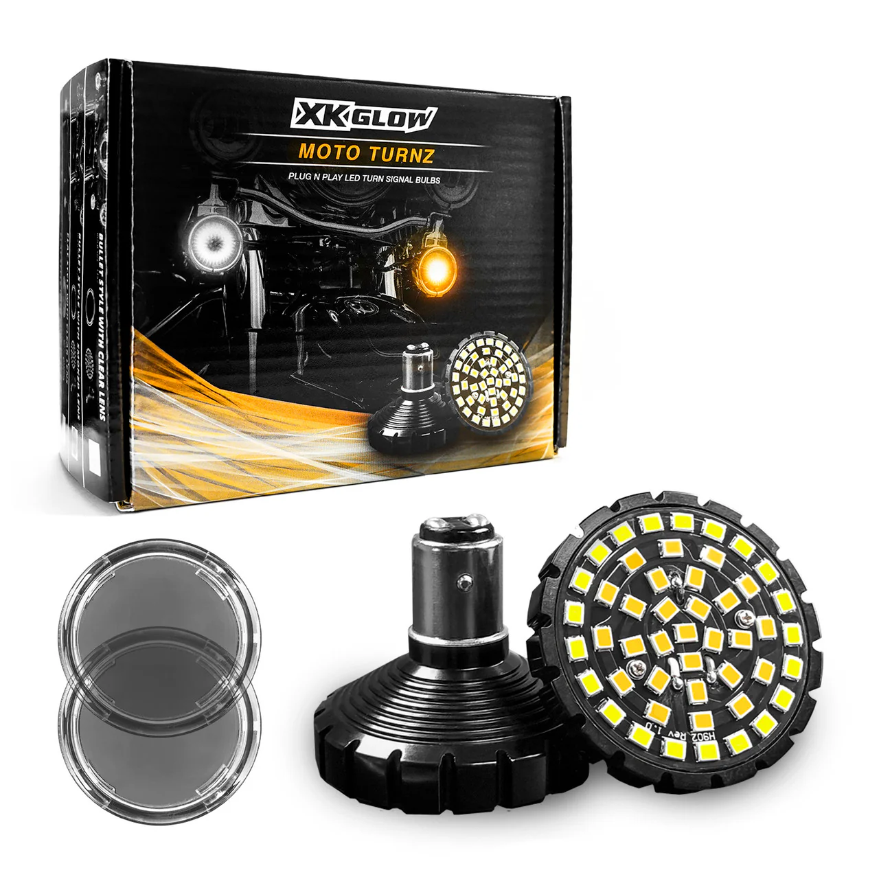 XKGlow Motorcycle Front LED Turn Signal Kit (Harley Indian) [Bullet/ Flat Style] Smoked or Clear Lenses - Image 3