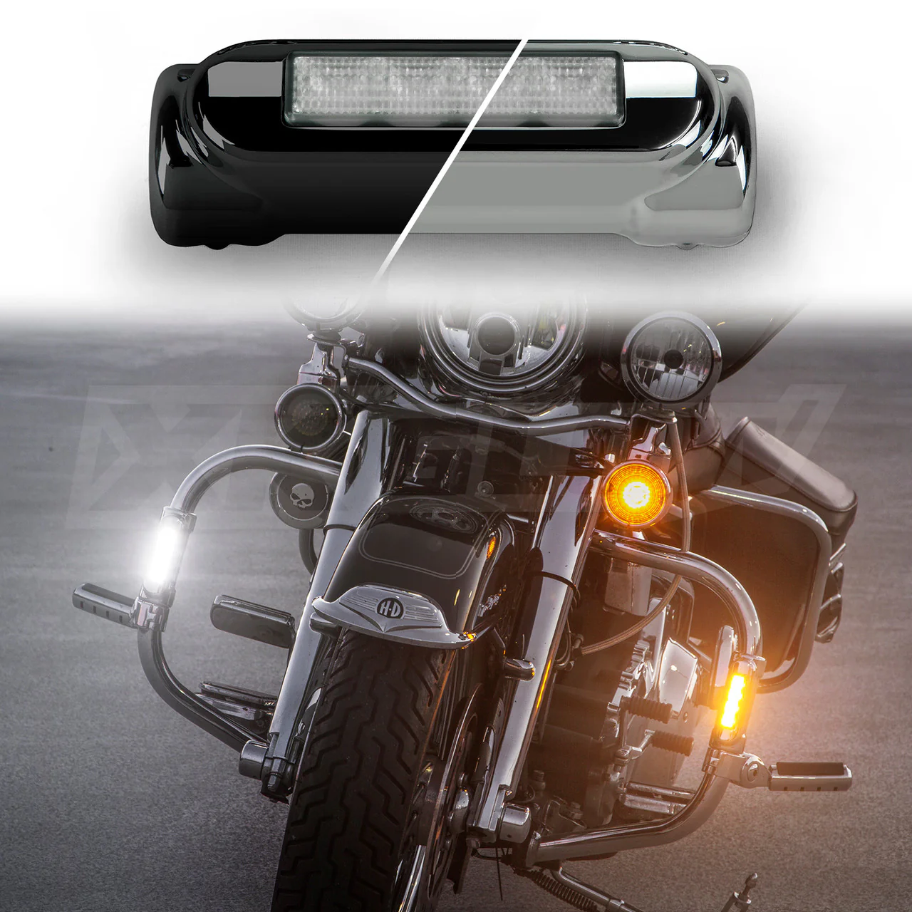 XKGlow Motorcycle Highway Bar Switchback Driving Lights DRL Turnsignal - Chrome - Image 2