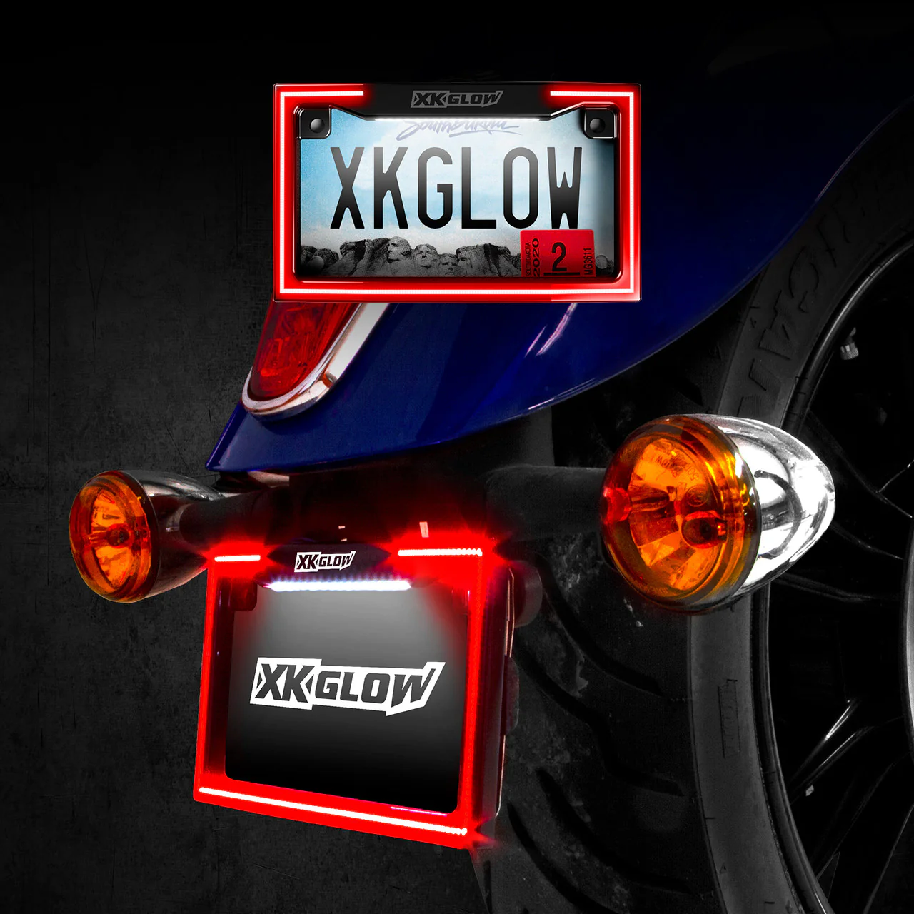 XKGlow Motorcycle License Plate Frame Light w/ Turn Signal - Black or Chrome - Image 2