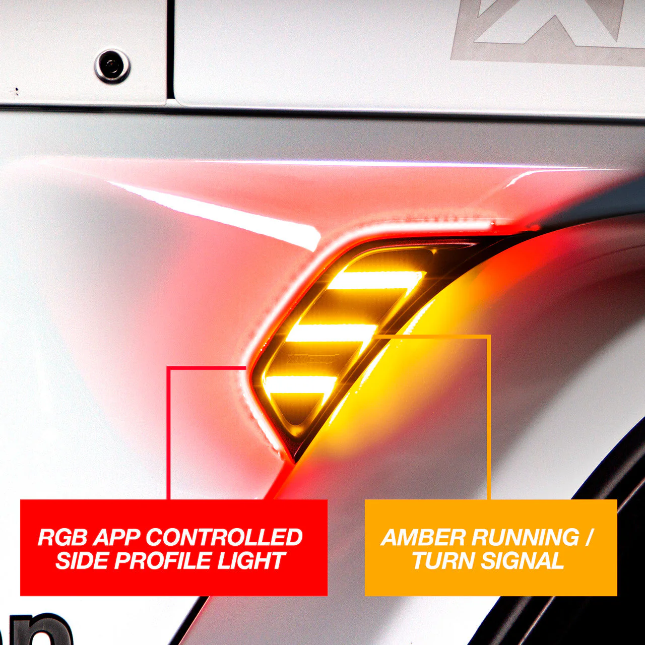 XKGlow RGB + Amber Fender Vent Jeep Wrangler JL/ Gladiator JT w/ Turn Signal Running Light / XKChrome Smartphone App - Image 4