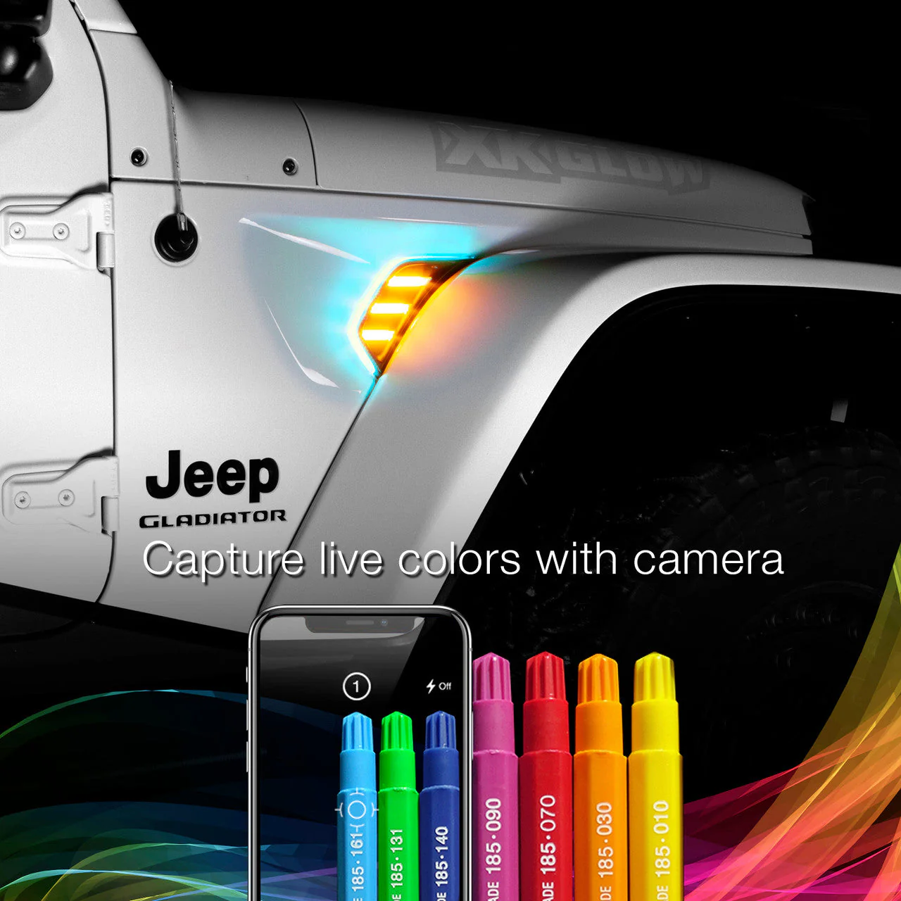 XKGlow RGB + Amber Fender Vent Jeep Wrangler JL/ Gladiator JT w/ Turn Signal Running Light / XKChrome Smartphone App - Image 6