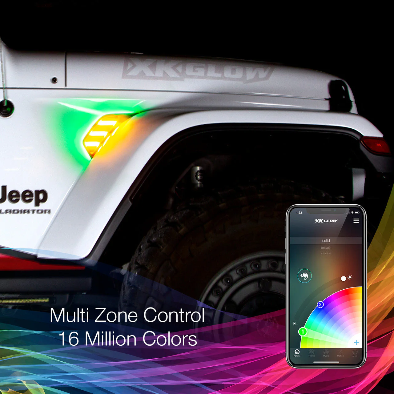 XKGlow RGB + Amber Fender Vent Jeep Wrangler JL/ Gladiator JT w/ Turn Signal Running Light / XKChrome Smartphone App - Image 8
