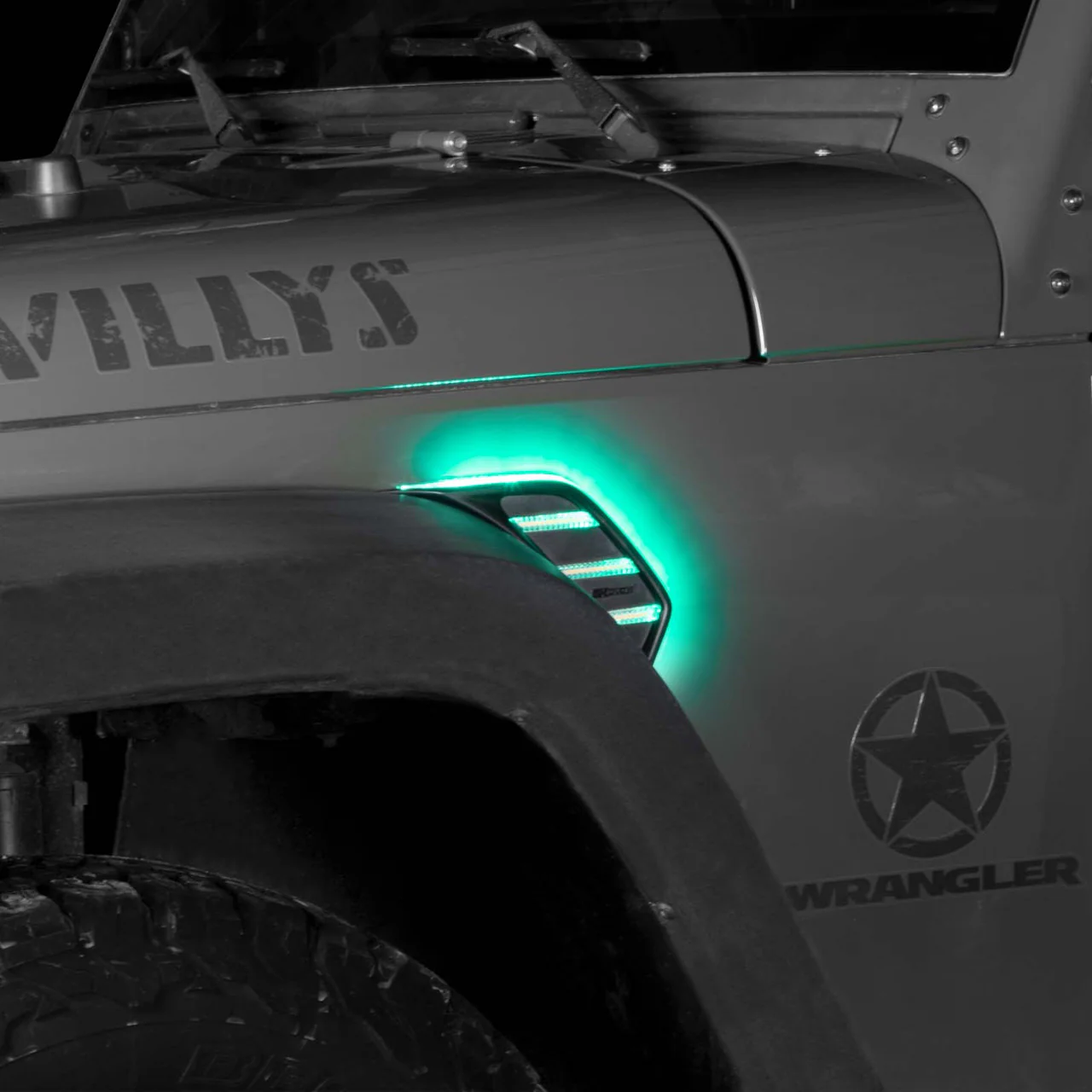 XKGlow RGB + Amber Fender Vent Jeep Wrangler JK w/ Turn Signal Running Light / XKChrome Smartphone App - Image 2