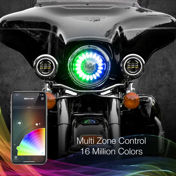 XKGlow RGB LED Headlight XKchrome Bluetooth App Controlled Kit (Harley) - 7 inches - Image 3