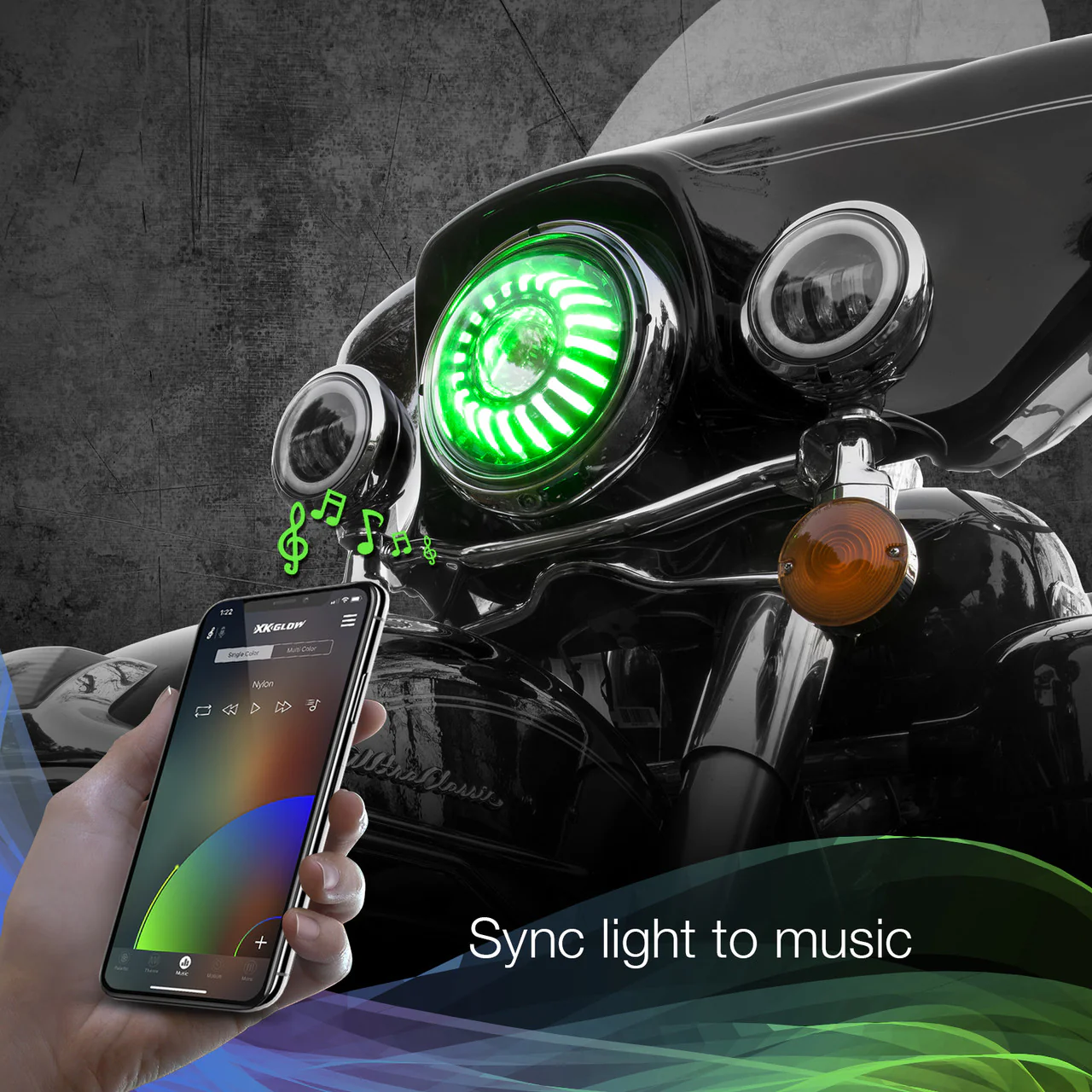 XKGlow RGB LED Headlight XKchrome Bluetooth App Controlled Kit (Harley) - 7 inches - Image 4