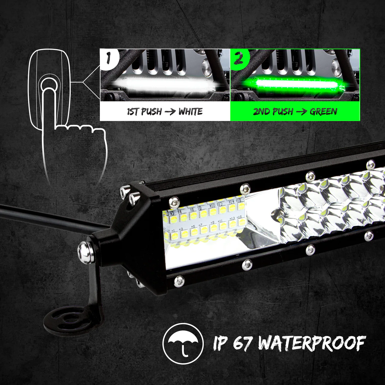 XKGlow  2-in-1 LED Light Bar w/ White & Hunting Green Flood & Spot Work Light + Free Wiring Harness [3 Year Warranty] 10/ 20/ 30 Inches - Image 6