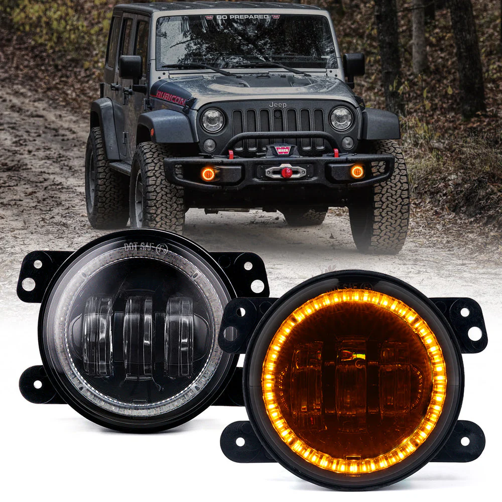 Xprite 4 Inch Halo LED Fog Lights Jeep Wrangler JK 2 / 4 Door (07-18) [Escapade Series] Multiple Color Options - Image 2