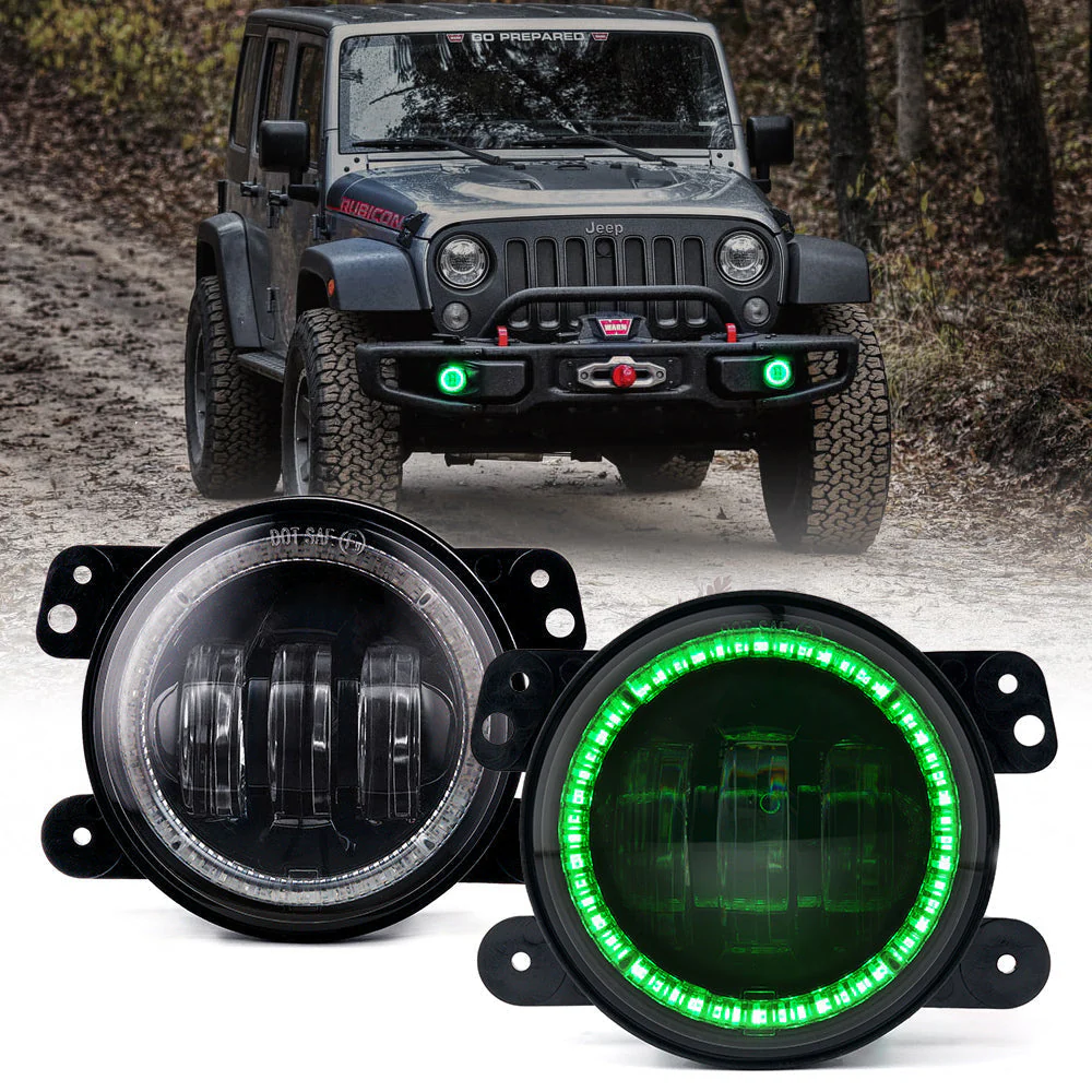 Xprite 4 Inch Halo LED Fog Lights Jeep Wrangler JK 2 / 4 Door (07-18) [Escapade Series] Multiple Color Options - Image 4