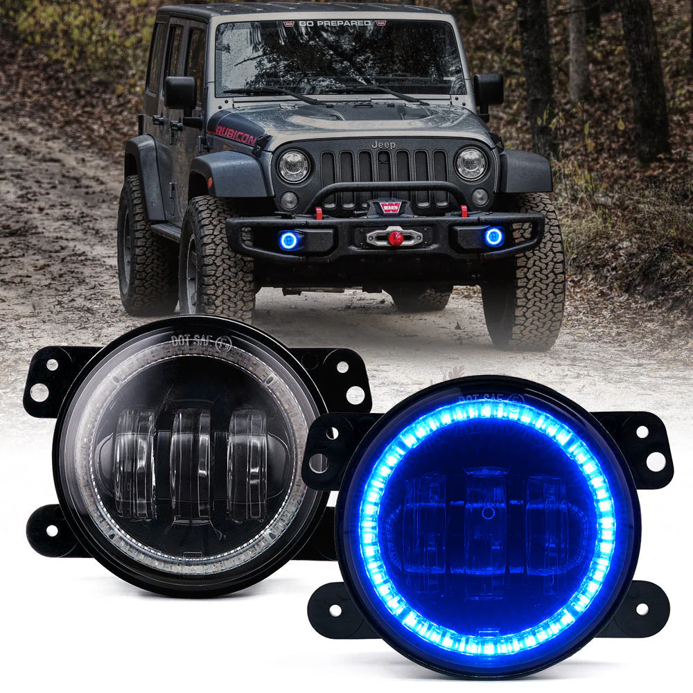 Xprite 4 Inch Halo LED Fog Lights Jeep Wrangler JK 2 / 4 Door (07-18) [Escapade Series] Multiple Color Options - Image 5
