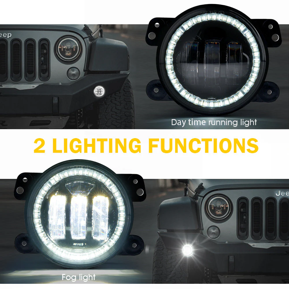Xprite 4 Inch Halo LED Fog Lights Jeep Wrangler JK 2 / 4 Door (07-18) [Escapade Series] Multiple Color Options - Image 6