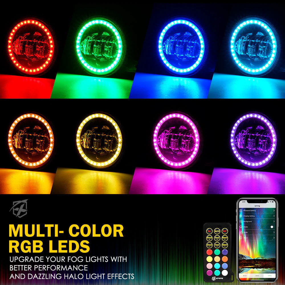 Xprite Fog Lights Dodge Magnum (2005-2008) 4 Inch RGB LED Halo - Escapade Series - Image 6