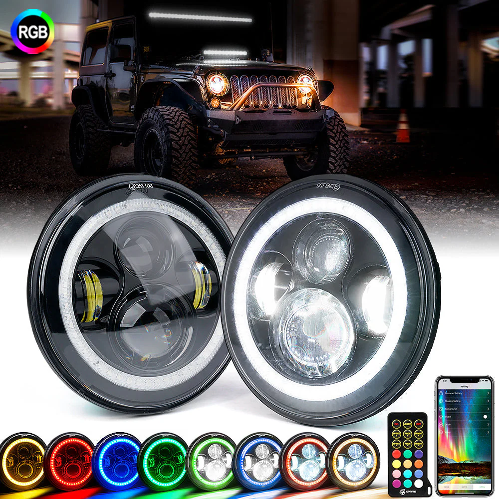 Xprite 7" LED RGB Halo Headlights Hummer H1 / H2 (1992-2001) w/ Daytime Running Lights