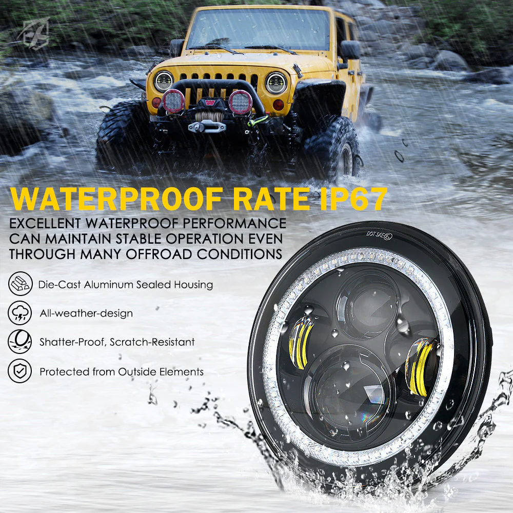 Xprite 7" LED RGB Halo Headlights Hummer H1 / H2 (1992-2001) w/ Daytime Running Lights - Image 7