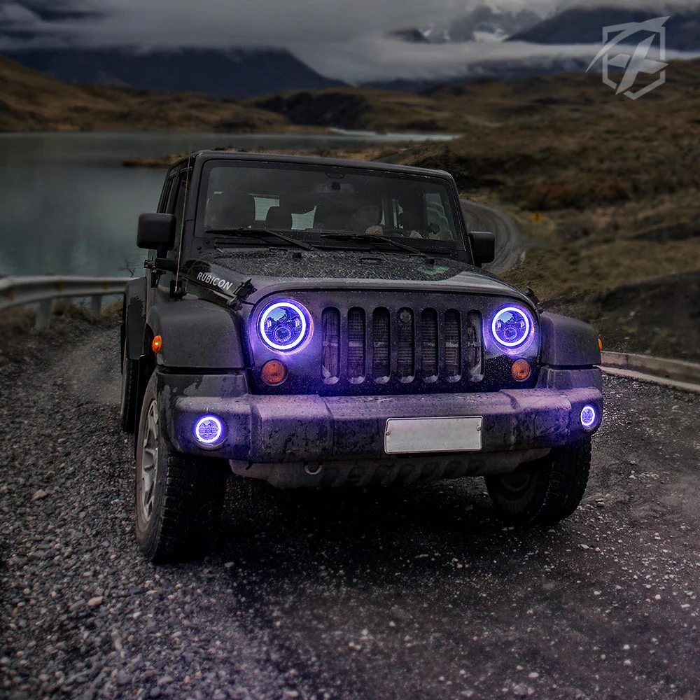 Xprite 7" RGB Headlight & Fog Light Jeep Wrangler JK (2007-2018) [Aura Series] w/ Halo Kit - Image 4