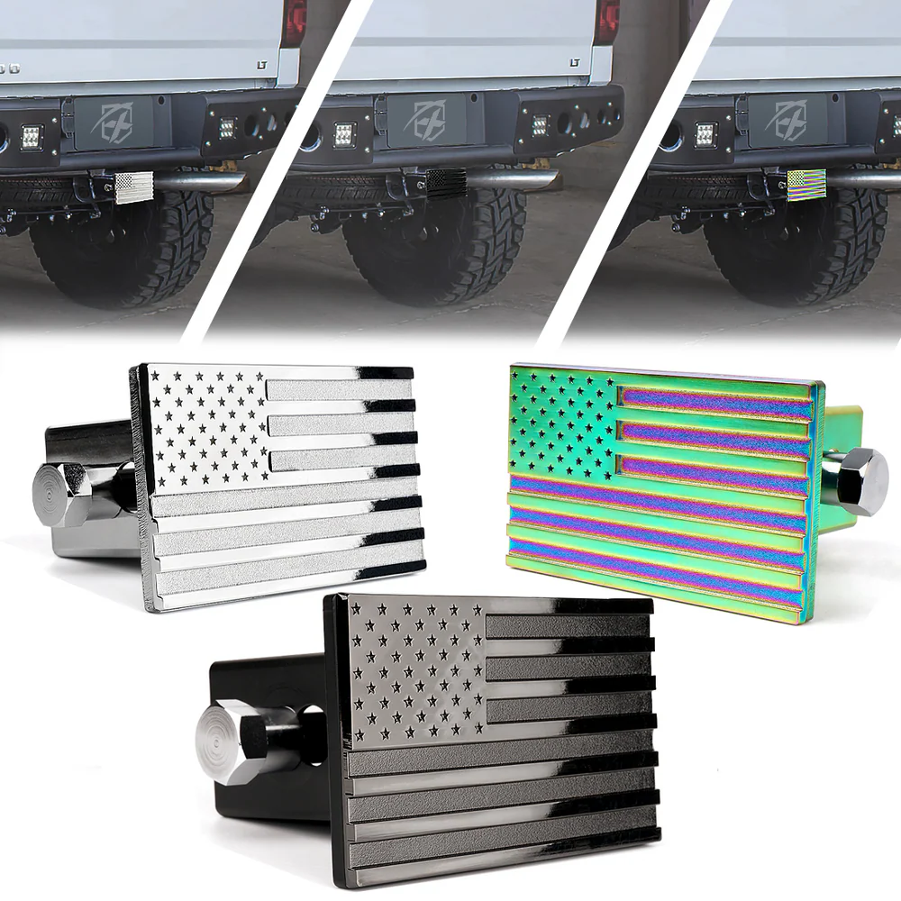 Xprite Aluminum Trailer Hitch Cover with U.S. American Flag - 2" Receivers