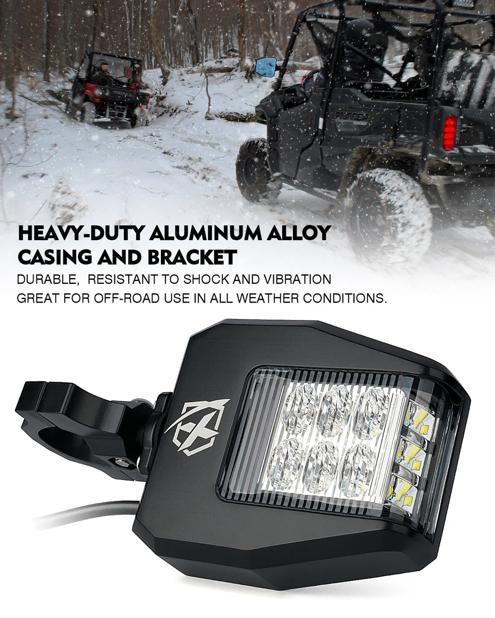 Xprite Destiny Series UTV Side View Mirrors with Spotlights - Clear or Smoke Lens - Image 6
