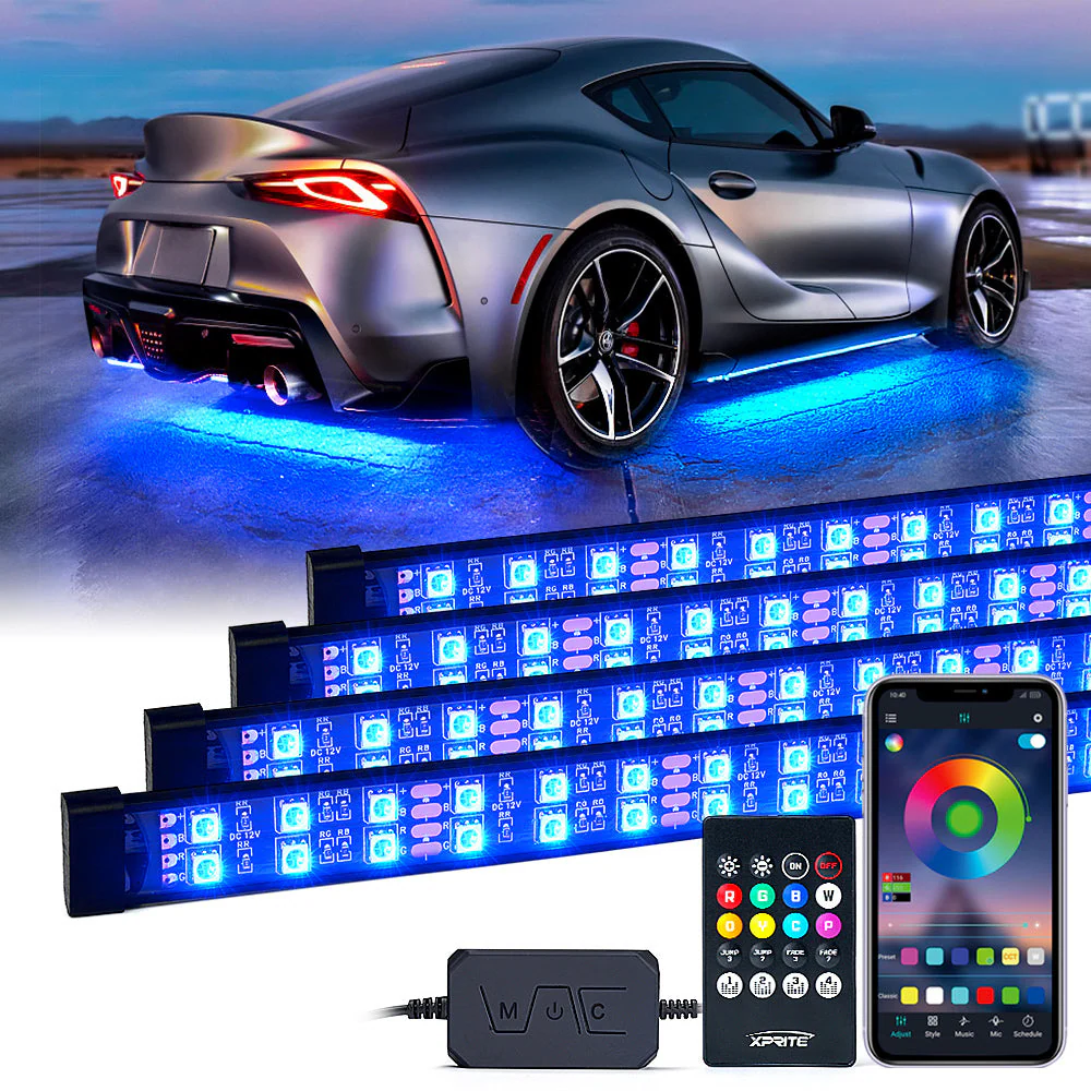 Xprite Dual Row RGB LED Underbody Glow Kit [Rivalry Series] w/ Remote Control and Bluetooth