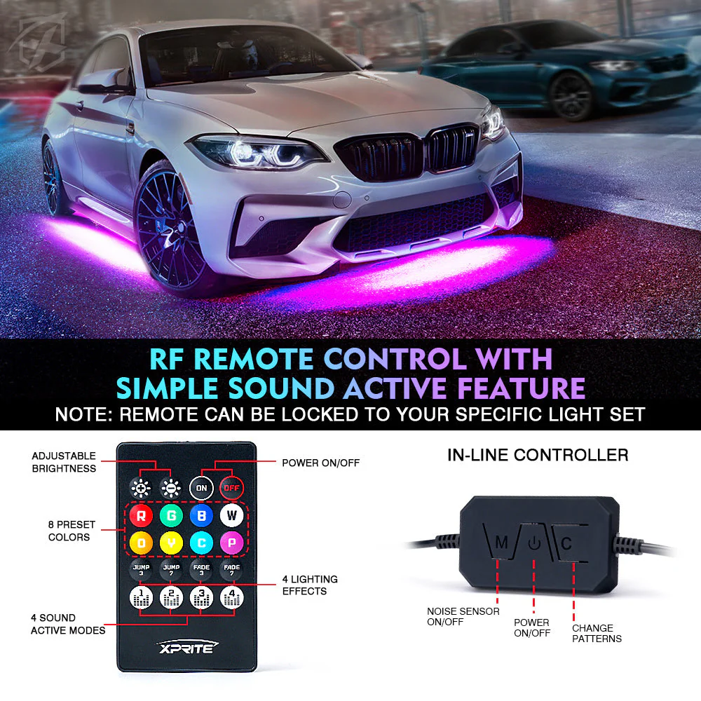 Xprite Dual Row RGB LED Underbody Glow Kit [Rivalry Series] w/ Remote Control and Bluetooth - Image 3
