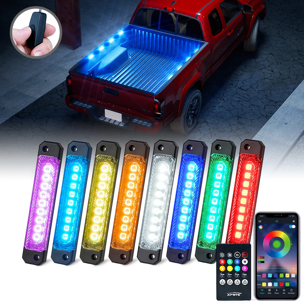 Xprite Focal Series Truck Bed RGB LED Lights 8 Pods Set w/ Remote Control