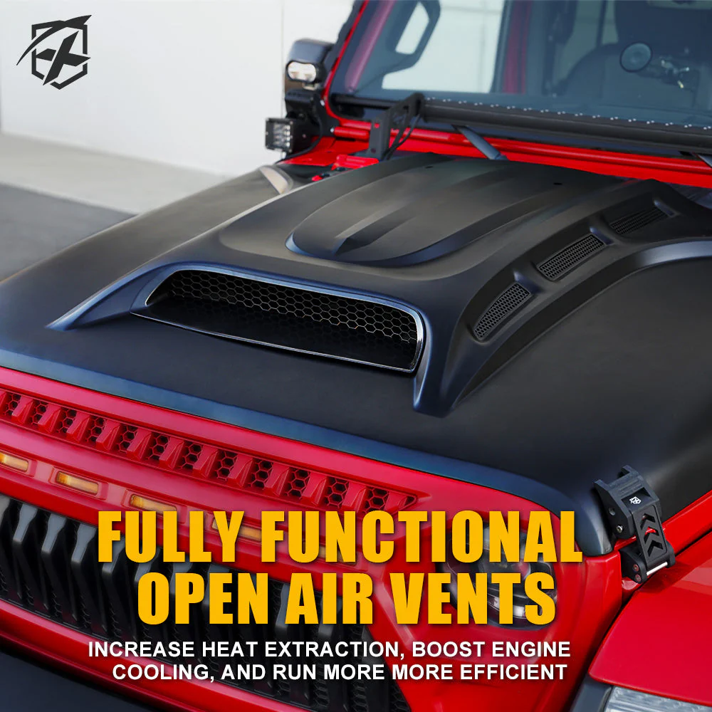 Xprite Hood Jeep Gladiator JT (20-22) [Unpainted - Piranha Series] with Functional Air Vents - Image 4