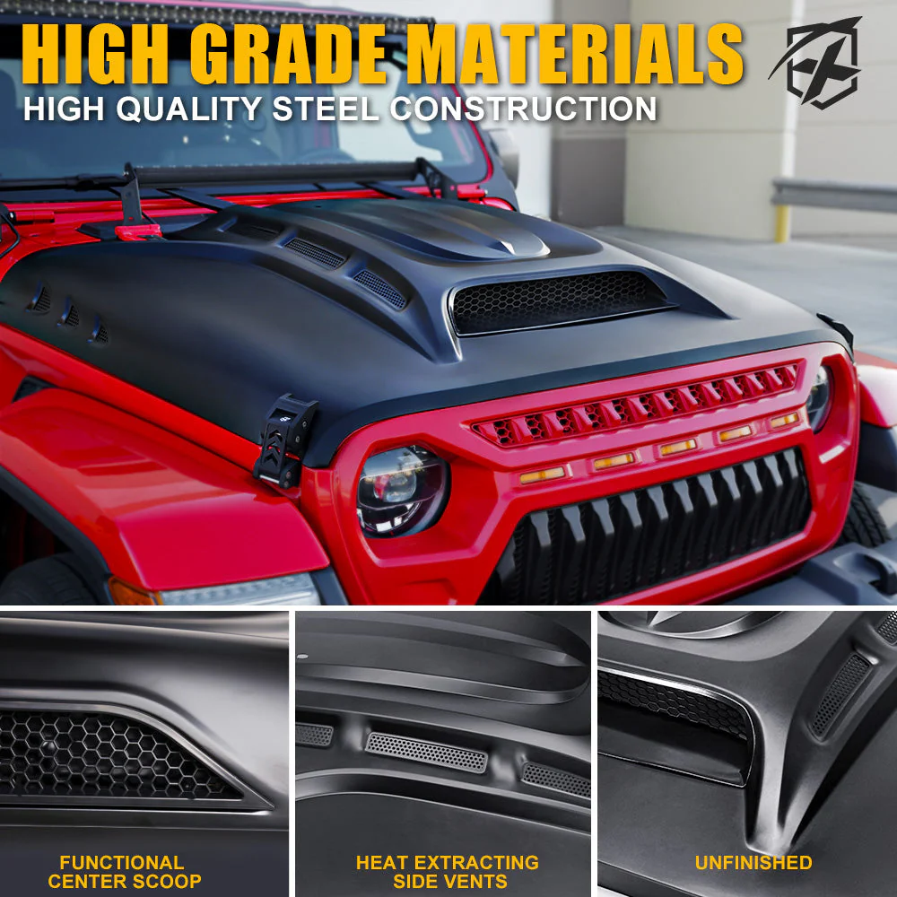 Xprite Hood Jeep Gladiator JT (20-22) [Unpainted - Piranha Series] with Functional Air Vents - Image 5