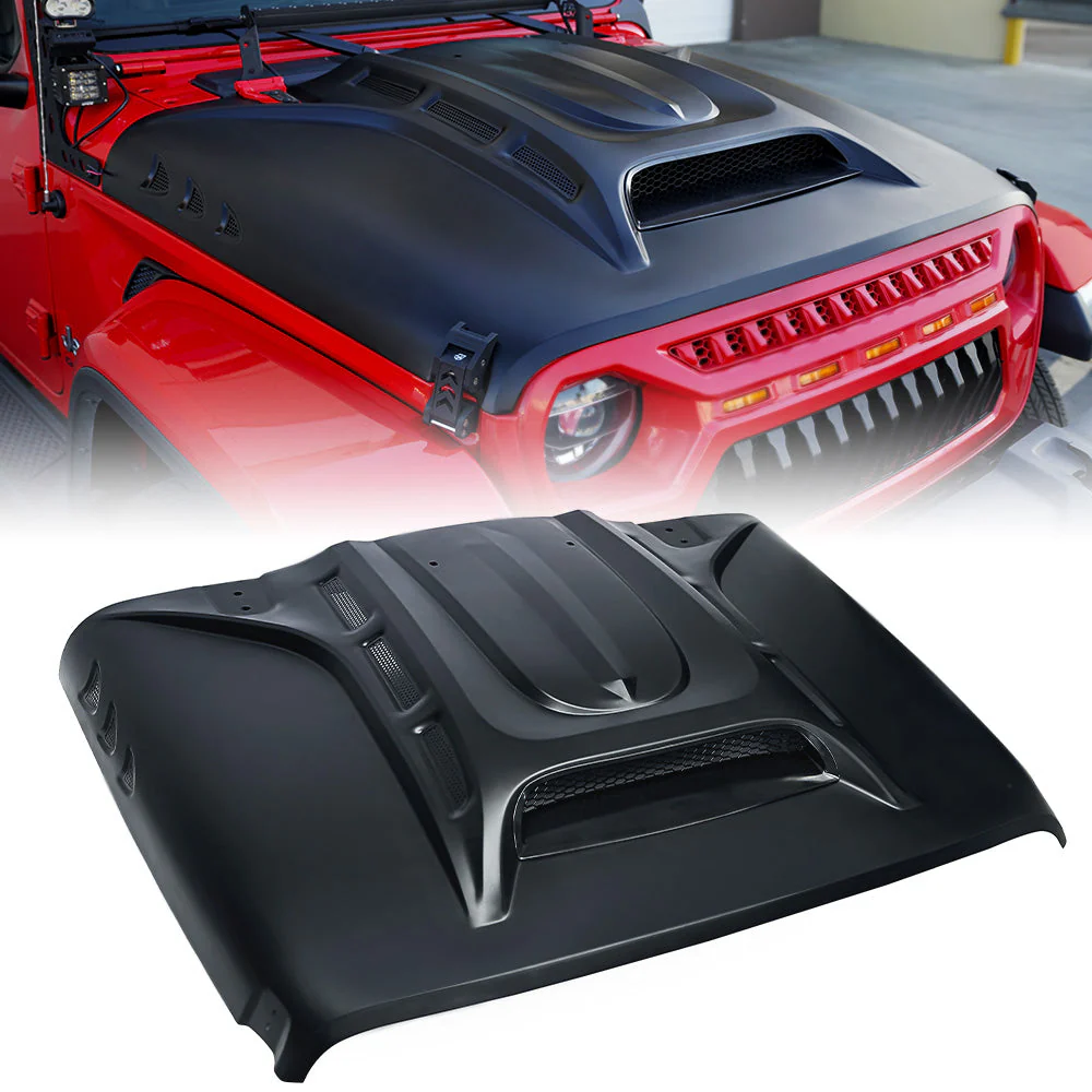 Xprite Hood Jeep Wrangler JL (18-25) [Unpainted - Piranha Series] w/ Functional Air Vents - Image 2