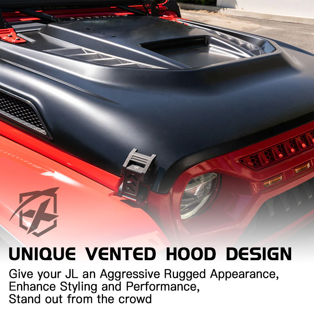 Xprite Hood Jeep Wrangler JL (18-22) [Unpainted - Red Rock Series] w/ Functional Air Vents - Image 3