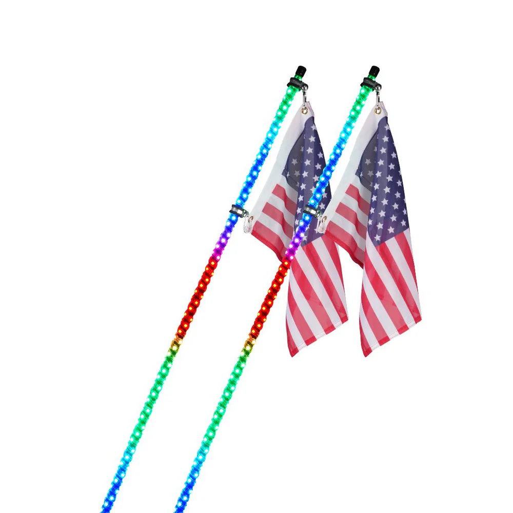Xprite RGB LED Whip Lights w/ Spring Mount & U.S. Flag / Xprite Flag - Multiple Length Options