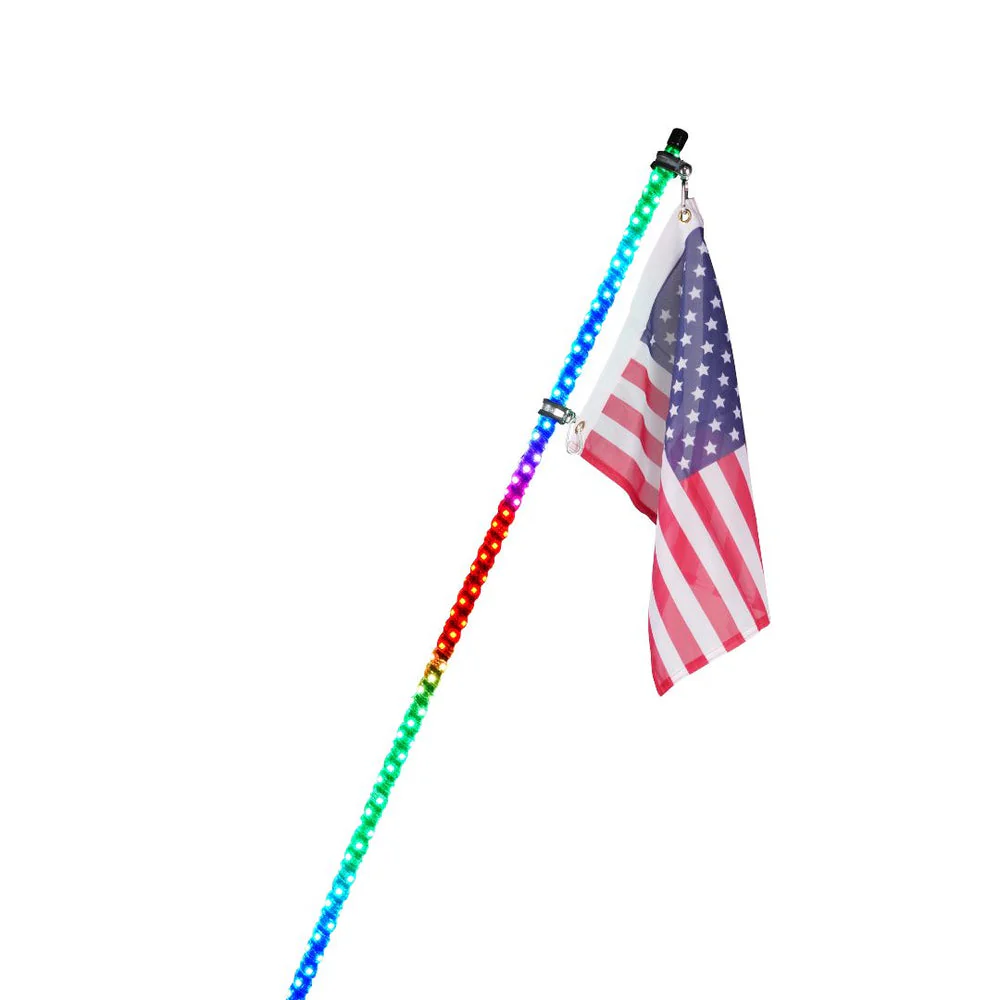 Xprite RGB LED Whip Lights w/ Spring Mount & U.S. Flag / Xprite Flag - Multiple Length Options - Image 2