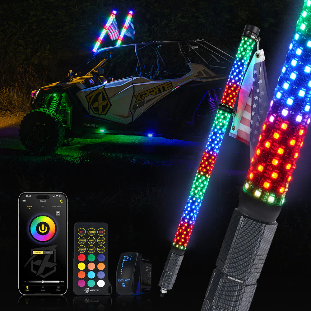 Xprite RGB-W Fat LED Whip Lights w/ U.S. / Xprite Flag - Multiple Length Options - Image 4