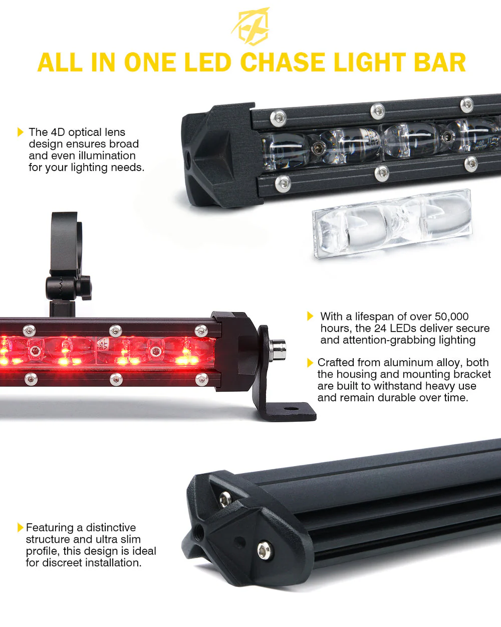 Xprite SL Series 25.5" Slim LED Rear Chase Light Bar - Multiple Light Color Options - Image 4