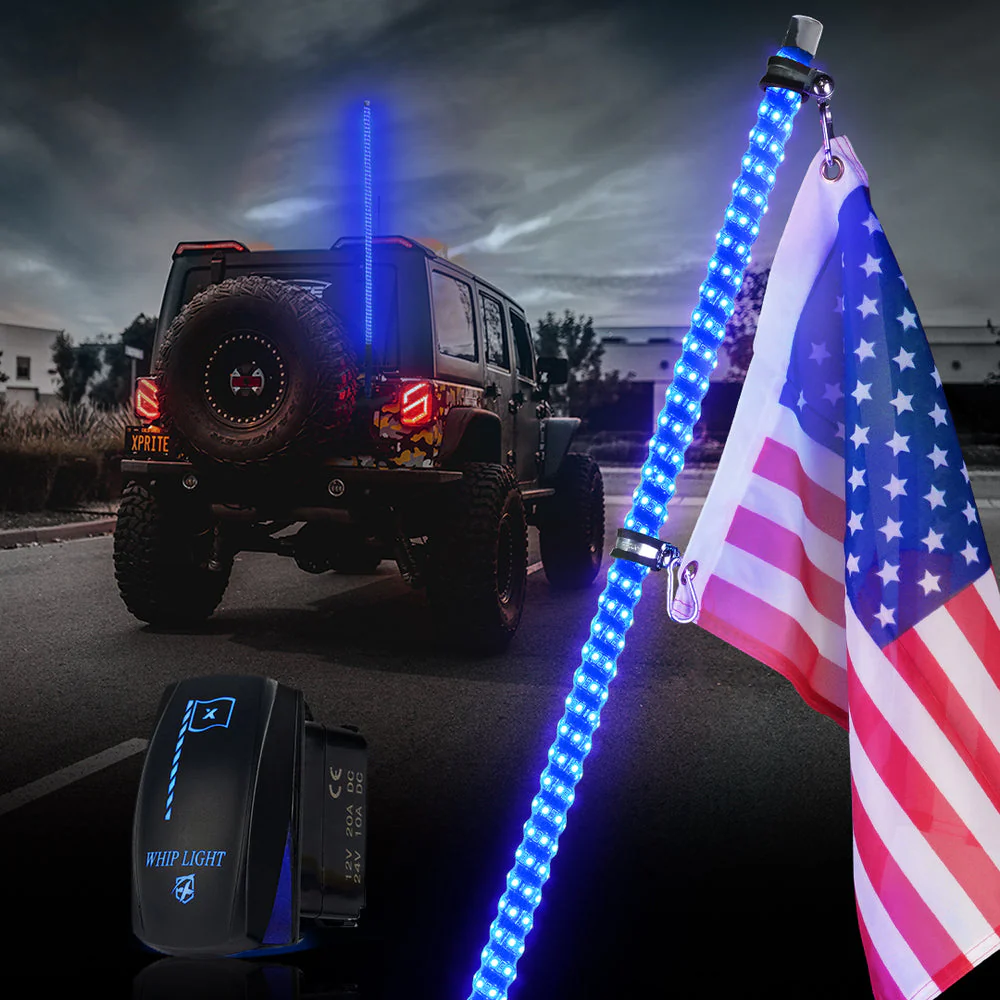 Xprite Spiral Solid Color LED Flag Pole Whip Light - Multiple Length & Light Color Options - Image 2