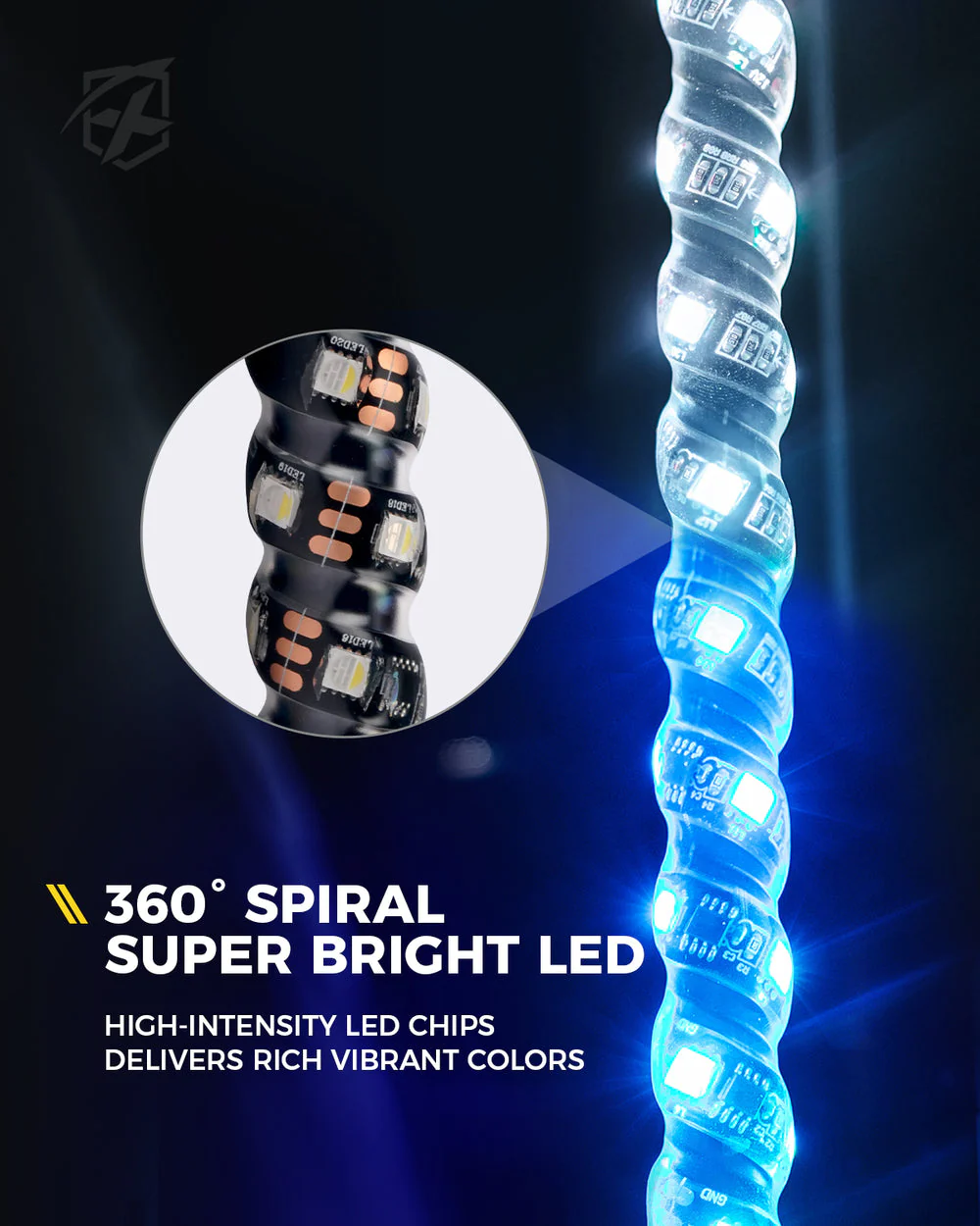 Xprite Spiral Solid Color LED Flag Pole Whip Light - Multiple Length & Light Color Options - Image 7