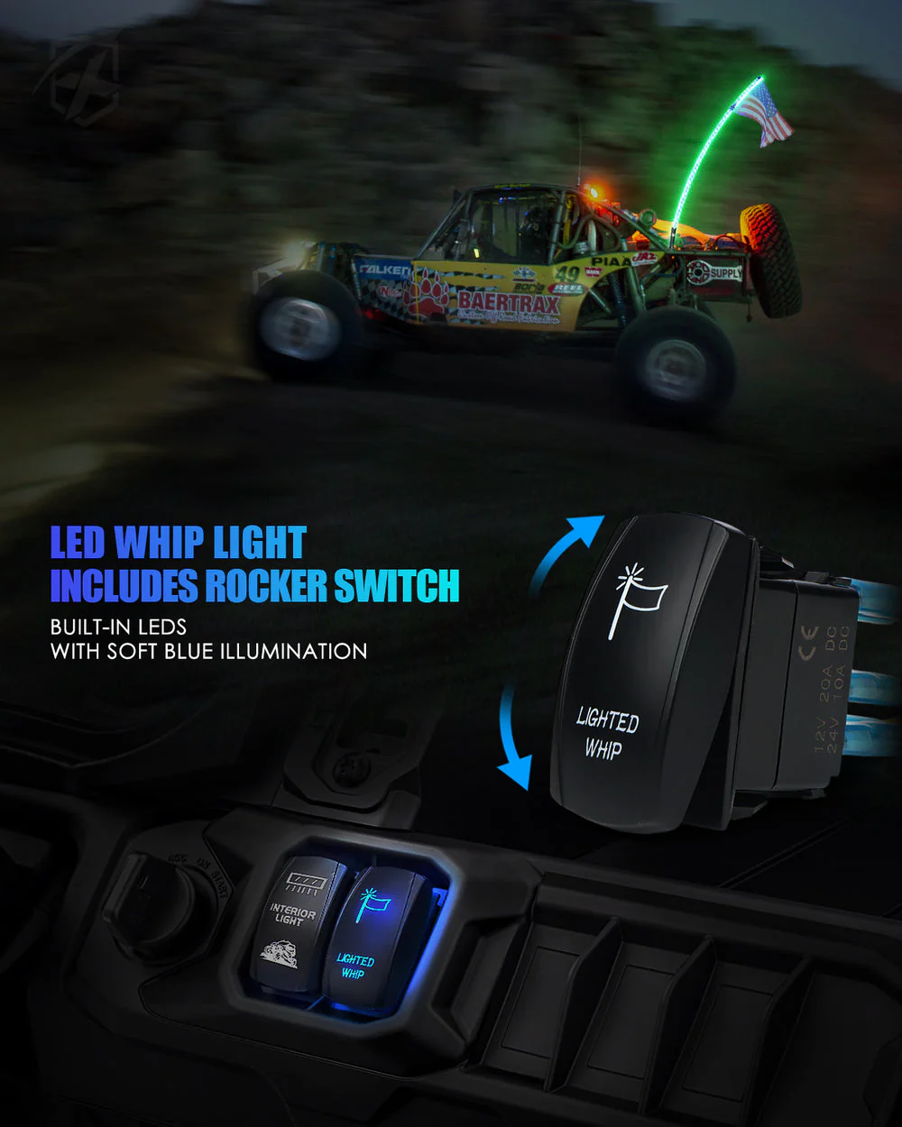 Xprite Twister Series Spiral Solid Color LED Flag Pole Whip Light - Multiple Length Options - Image 18
