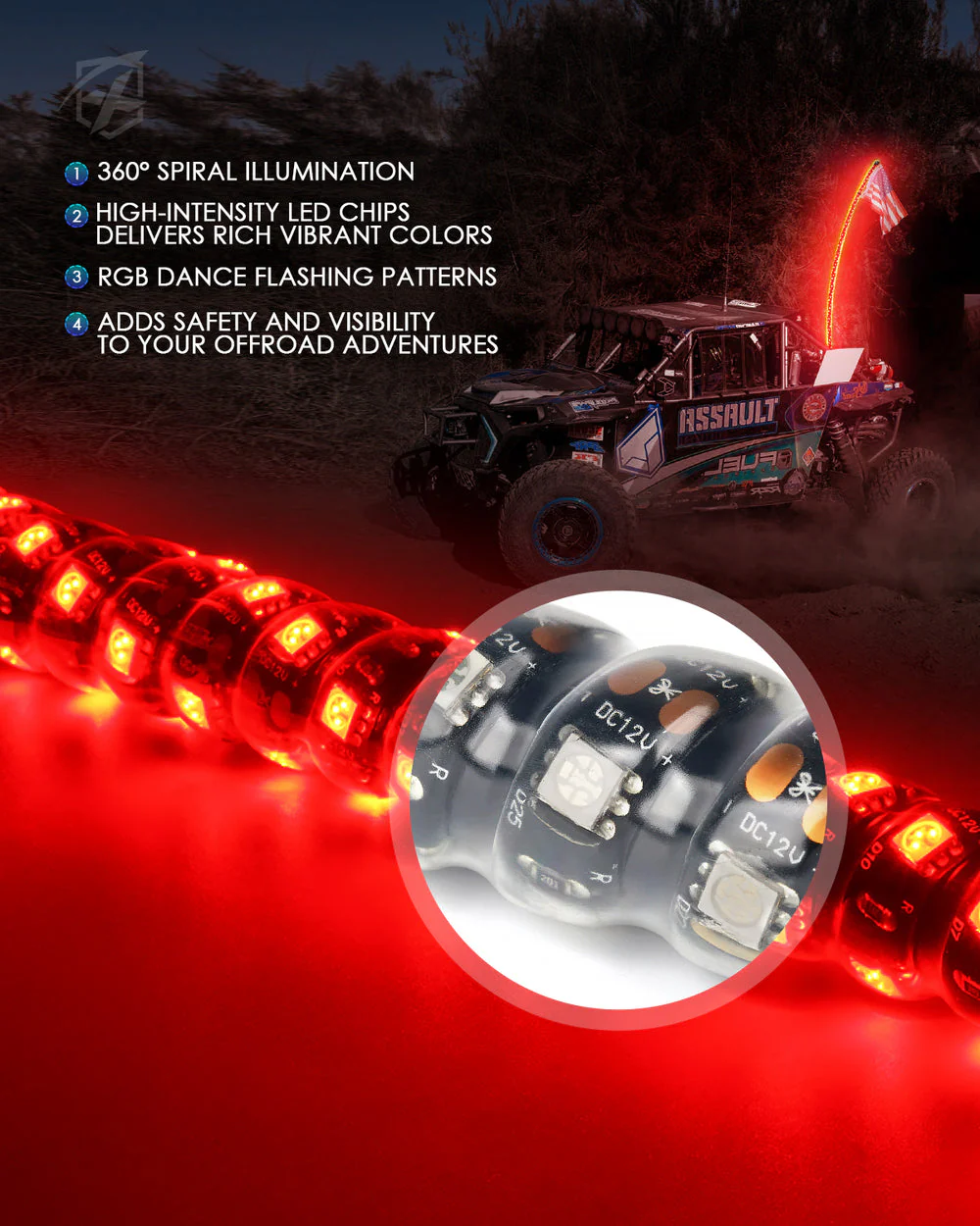 Xprite Twister Series Spiral Solid Color LED Flag Pole Whip Light - Multiple Length Options - Image 19