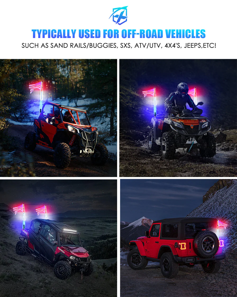 Xprite Twister Series Spiral Solid Color LED Flag Pole Whip Light - Multiple Length Options - Image 22