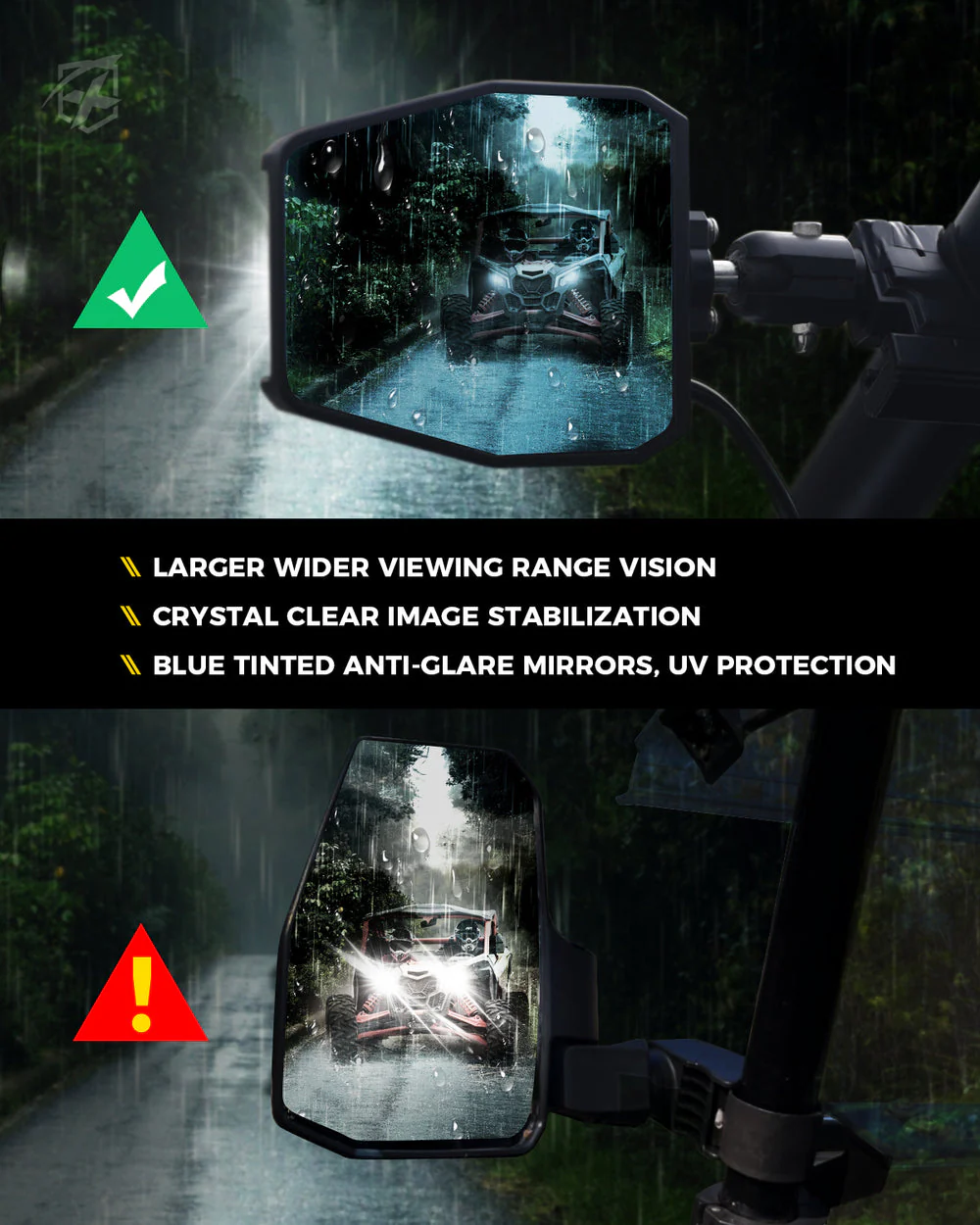 Xprite UTV Side Mirrors w/ LED Spotlight & Puddle Light [1.75" to 2" Rollbar Cages] Clear or Smoke Lens - Image 6